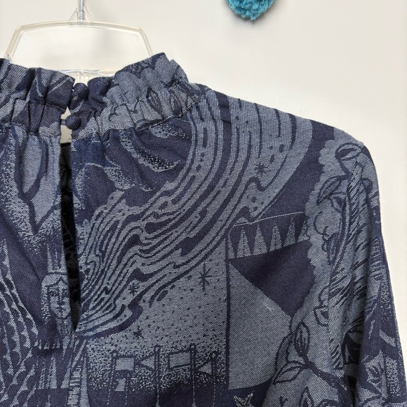 Scotch & Soda Blue Cosmic Graphic Fitted Button Shirt Blouse - Picture 11 of 12